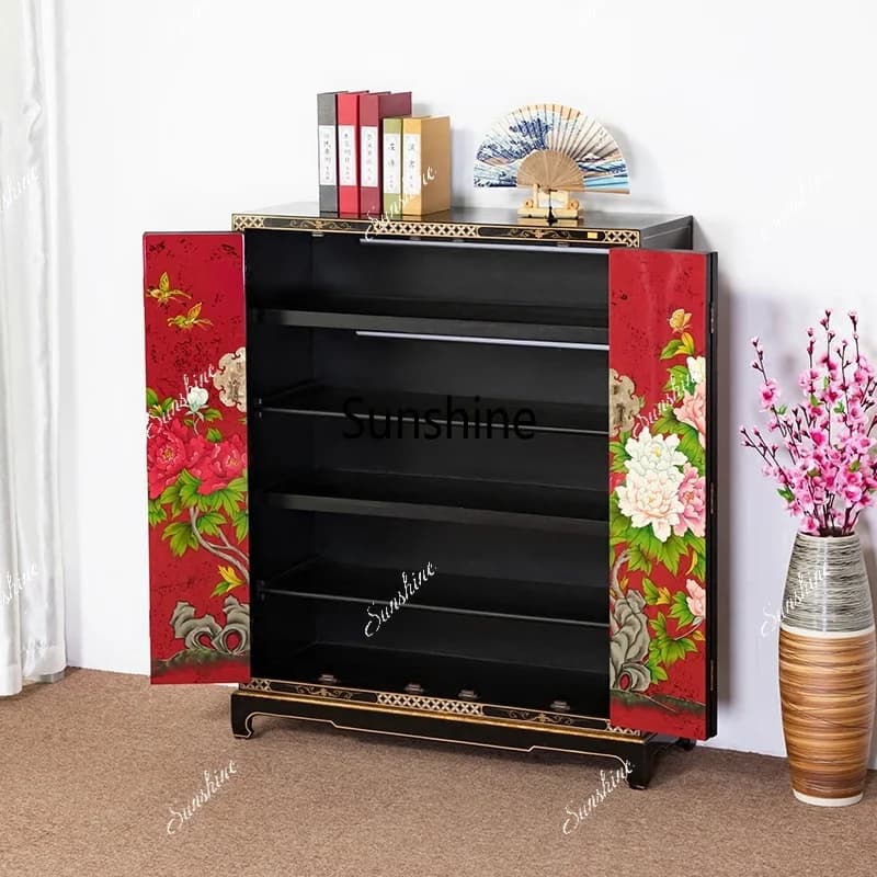 Classical shoe cabinet, hand-painted minimalist antique painted storage cabinet, entryway hall cabinet
