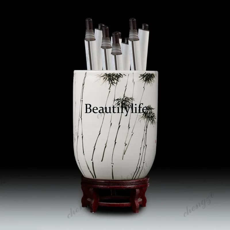 A95 Jingdezhen ceramic painting and calligraphy storage cylinder scroll cylinder Chinese living room study hand-painted floor
