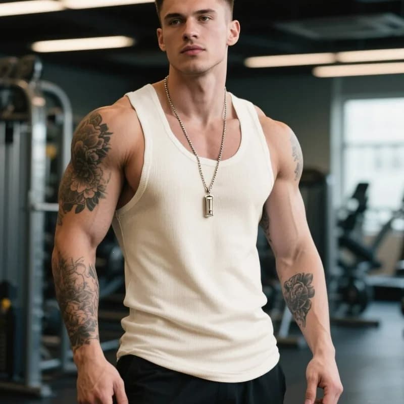 Vertical Striped Elastic Sports Vest for Men Summer Fitness Muscle-showing T-shirt Sleeveless Vest Thin and Slimming Undershirt