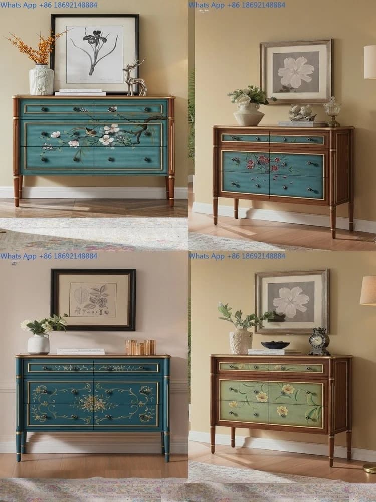 Rustic Solid Wood Chest of Drawers Living Room Storage Cabinet Bedroom End Table Vintage Painted Entryway Cabinet