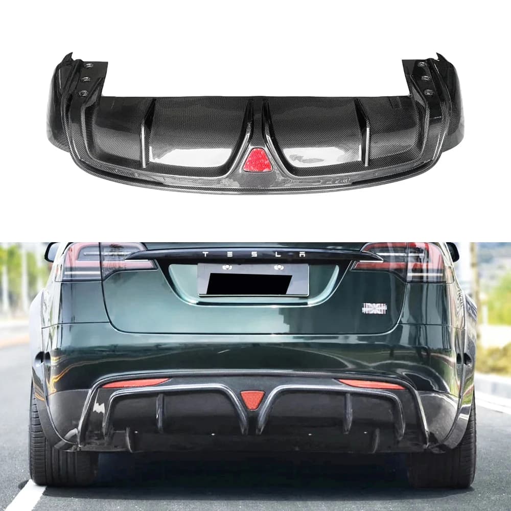 High-Quality Carbon Fiber Rear Diffuser for Tesla Model X Exterior Trim Rear Bumper Lip