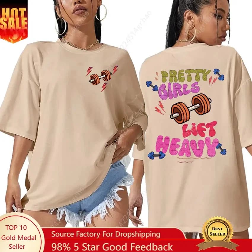 Funny Pretty Girls Lift Heavy Muscle Fitness T-Shirt Men Women Retro Aesthetic Short Sleeve T-shirts Casual Pure Cotton T Shirt