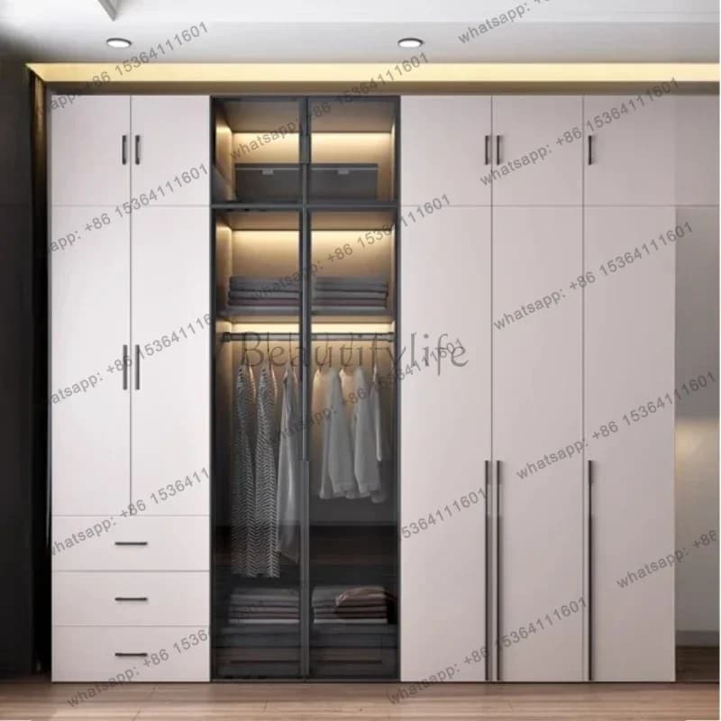 Factory Direct Open Clothes Closet Wardrobes Glass Organizer Double Wardrobe Cabinet/ Closet Dressing Clothing Room Locker Furni