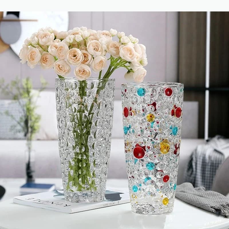 Glass Vase Round Colored Polka Dot Pattern Flower Vase Colored Glass Bottle Terrarium Home Decoration Accessories