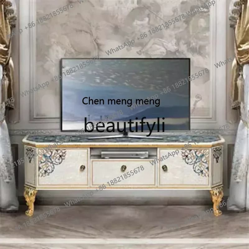 D178  French solid wood carving flower TV cabinet palace shell parquet paint floor cabinet