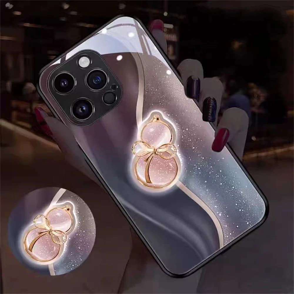 Diamond Calabash Cartoon Sound Control LED Flash Cases Luminous Glass Cover For iPhone Air 17 16 E 15 14 13 12 11 Pro Max XR XS
