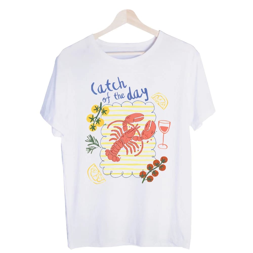 Men's Lobster and Seafood Graphic Tee, Short Sleeve Crew Neck T-Shirt for Summer Casual Outfits and Beach Days