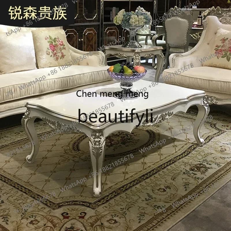 French large coffee table, European solid wood large coffee table court fashion neoclassical carved living room rectangle6220