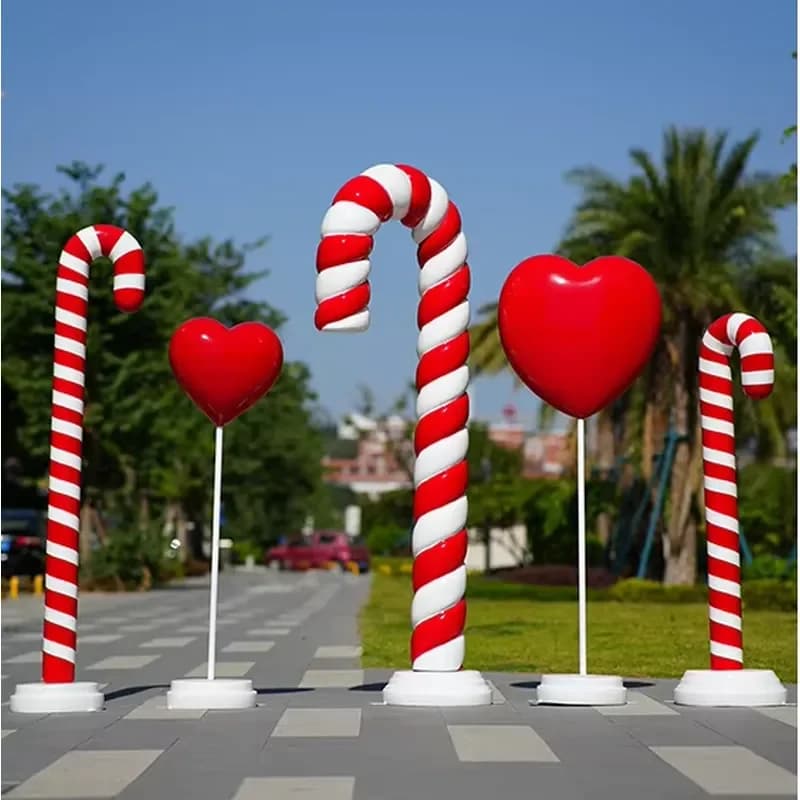 Giant Lollipop Candy Cane Resin Sculpture for Christmas Party Decor Custom Fiberglass Candy Land Props Display Stand Theme