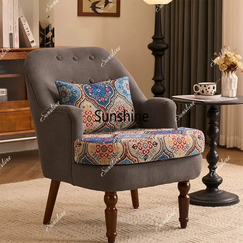 Single sofa balcony bedroom single chair retro solid wood casual sofa chair