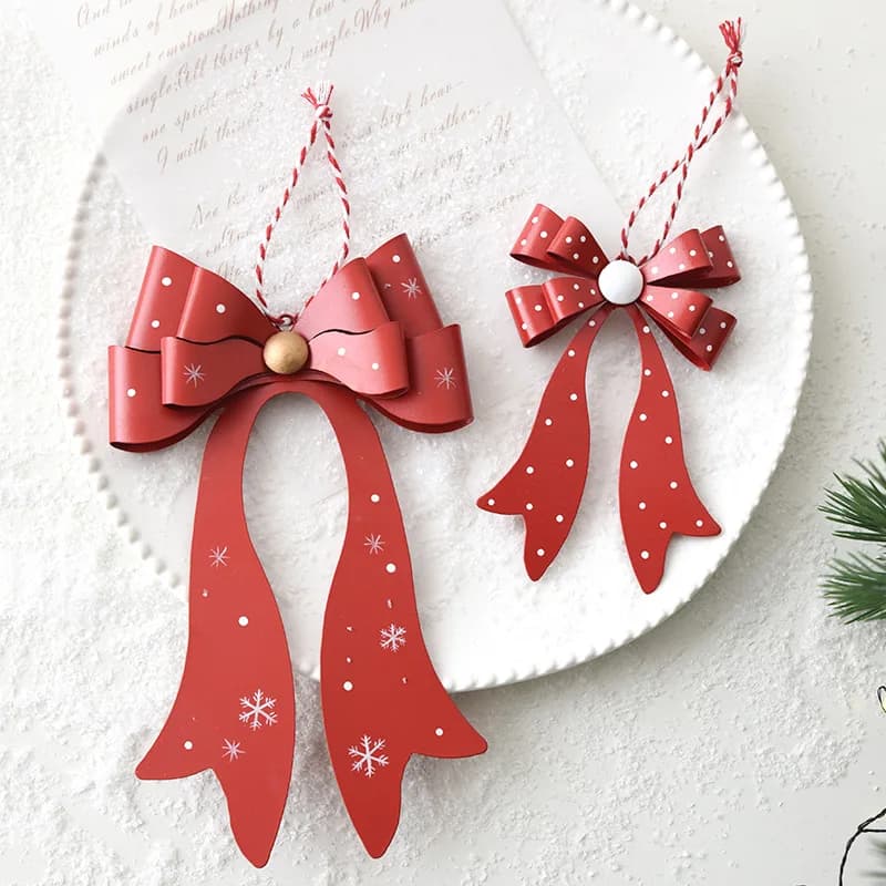 Iron Christmas Snowflake Bow Ornament Christmas Tree Hanging Decor Pinecone Bow