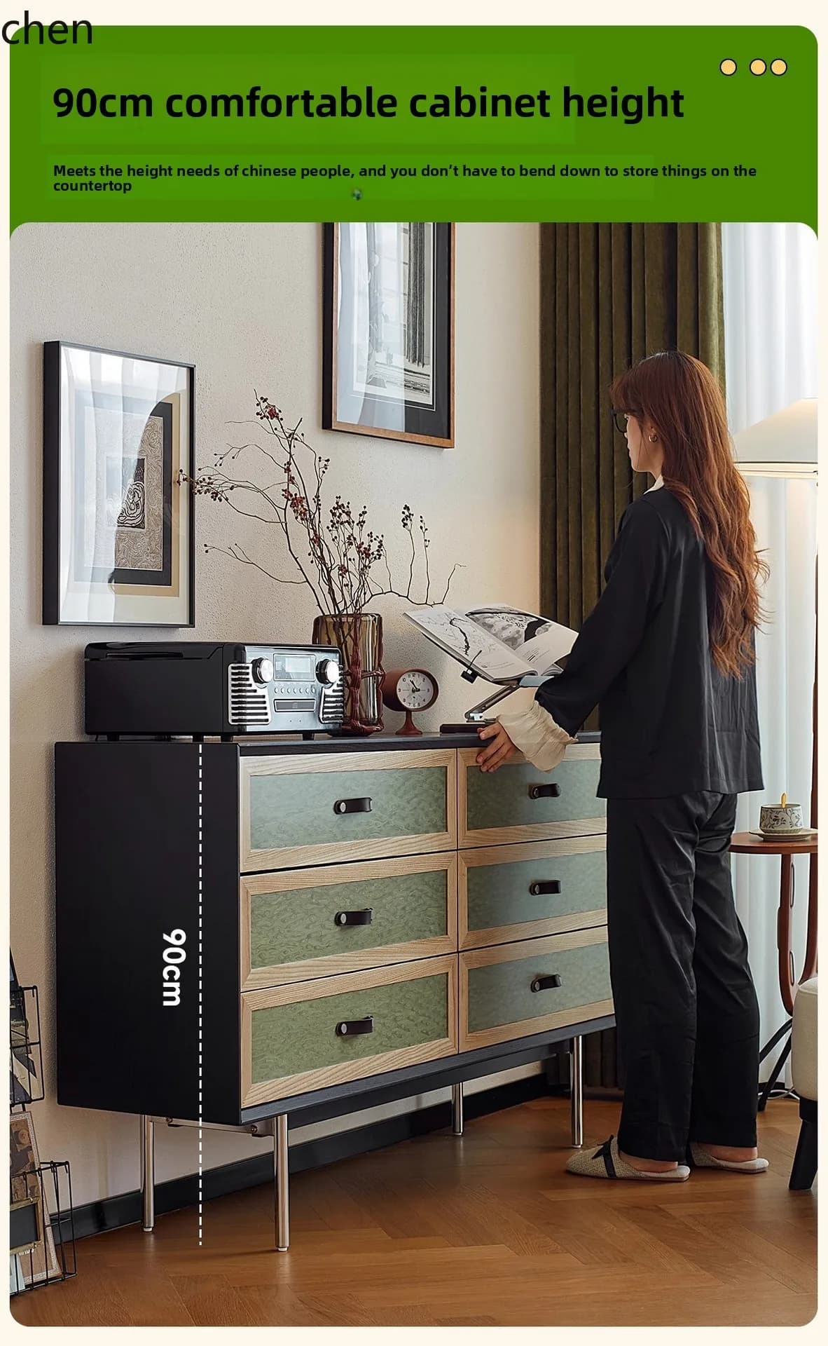 PYH Retro Simple Light Luxury Chest of Drawers Bedroom Bedside Storage Cabinet Sofa Side Organizer