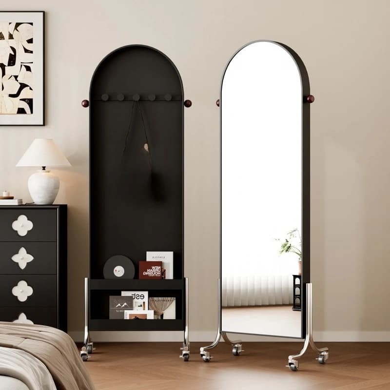 Movable mirror full-body mirror bedroom hanger integrated floor book and newspaper rack rotating dressing mirror fitting mirror