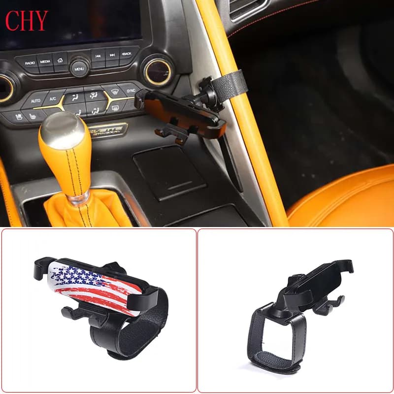 ABS Black For Chevrolet Corvette C7 Z06 2014-2019 Car Styling Car Central Control Handle Mobile Phone Stand Interior Accessories