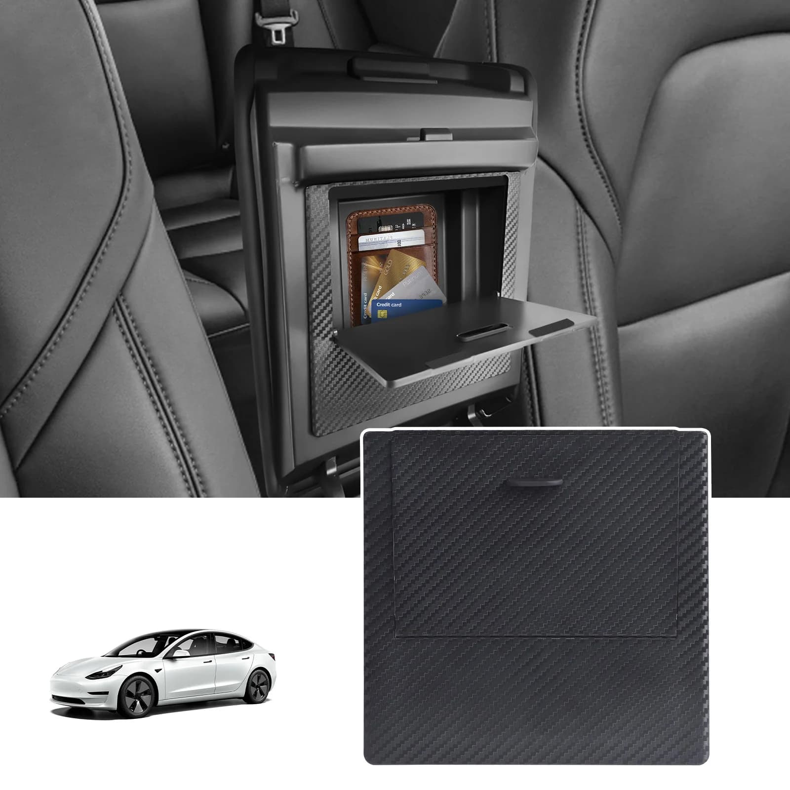 For Tesla Model 3 Y 2017-2022 2023 Car Central Control Storage Box Cover ABS Carbon Fiber Armrest Hidden Storage Box Accessories