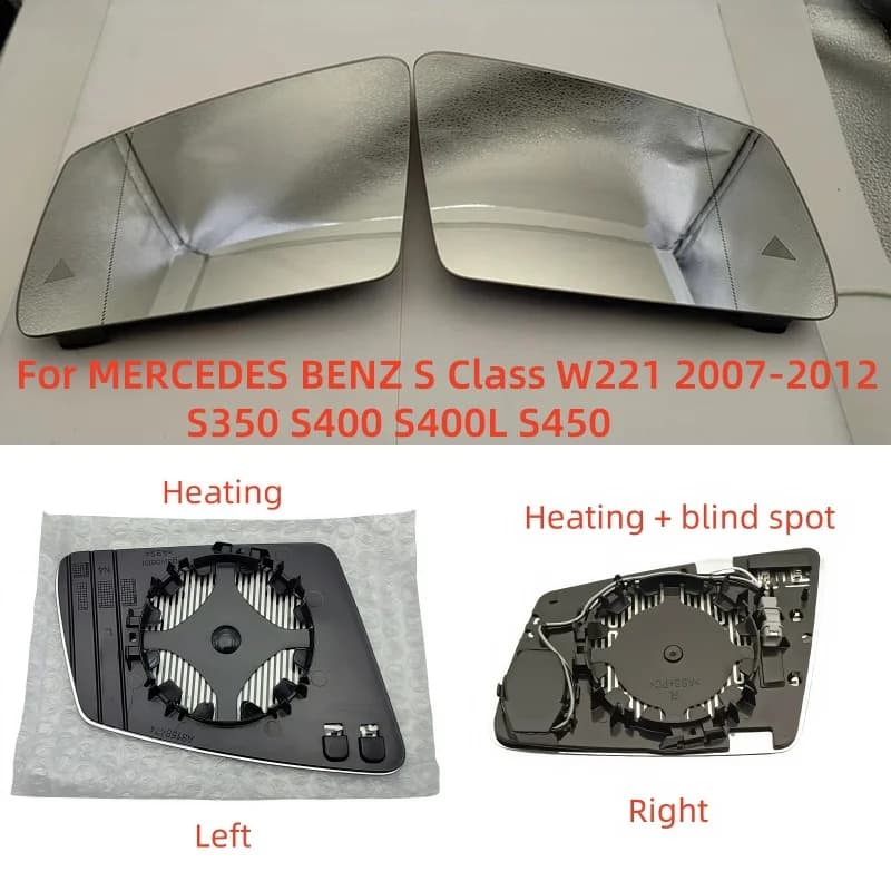 For MERCEDES BENZ S Class W221 2007-2012 S350 S400 S400L S450Left or Right Heated Side Glass Mirror Lens with Blind Spot