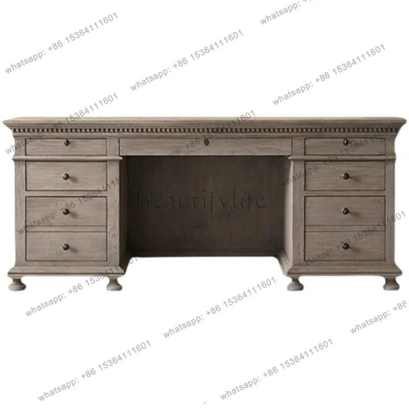 French solid wood retro desk log old home medieval