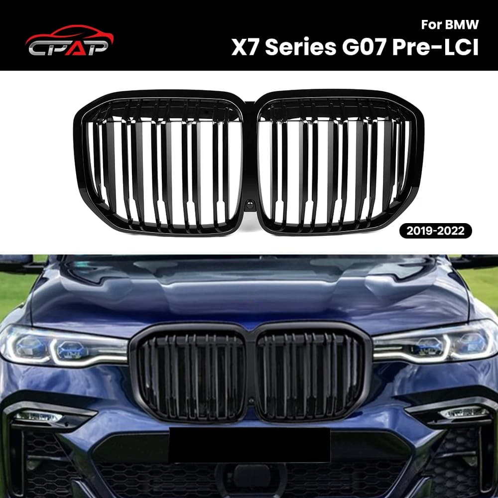 Car Front Bumper Kidney Grille Grill Glossy Black For BMW X7 G07 Pre-LCI 2019-2022 Double Slat Hood Racing Grills
