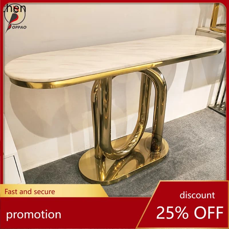 YFY Light Luxury Stainless Steel Arc Marble Entryway Table Narrow Corridor Aisle Wall-Mounted Decorative Table Entryway