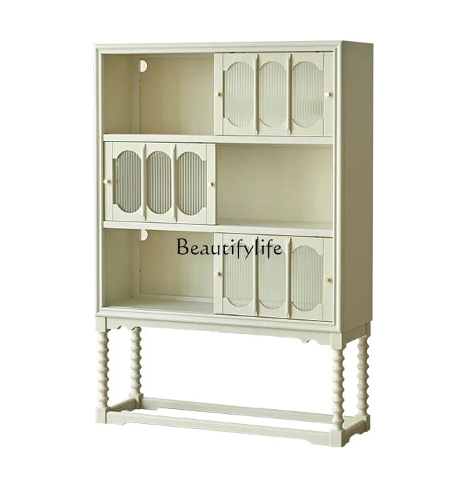 35**French cream retro solid wood tall cabinet high side cabinet restaurant storage