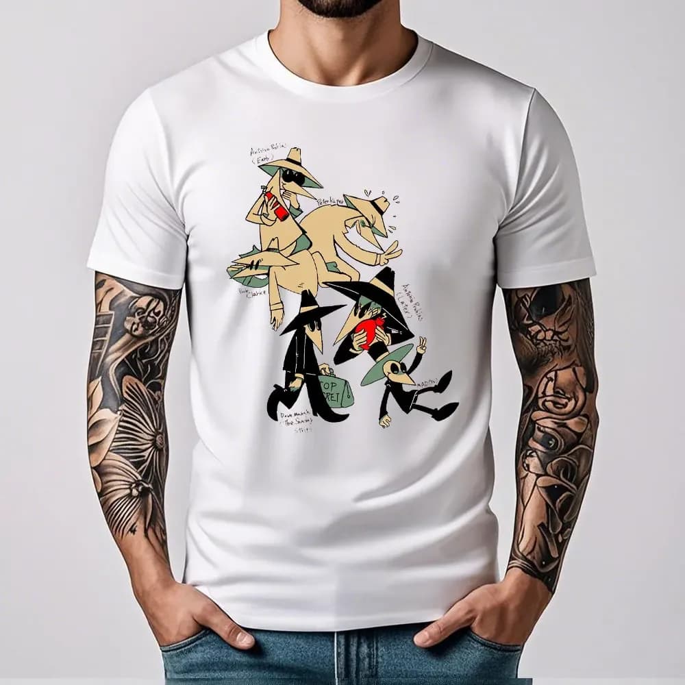 Retro 80s Spy Vs Spy Cartoon Graphic Cotton T Shirt Men's Summer Crew Neck Funny Humorous Vintage Style Fashion Print Tee Shirt