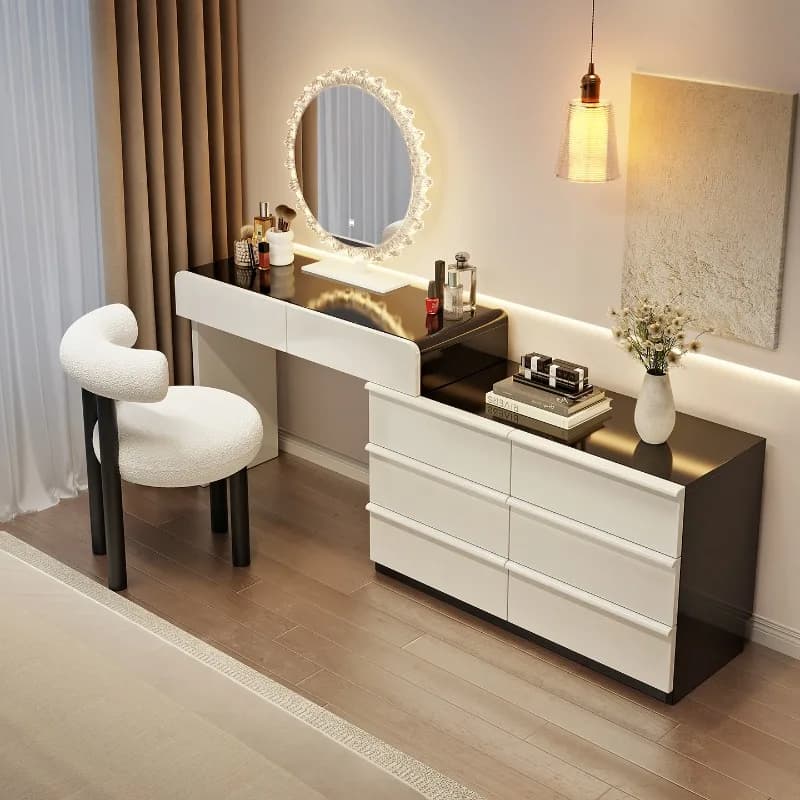 Large Floor Storage Vanity Table Nordic Aesthetic Drawers Bedroom Makeup Vanity Organizer Wooden Tocador Mueble Furniture Home