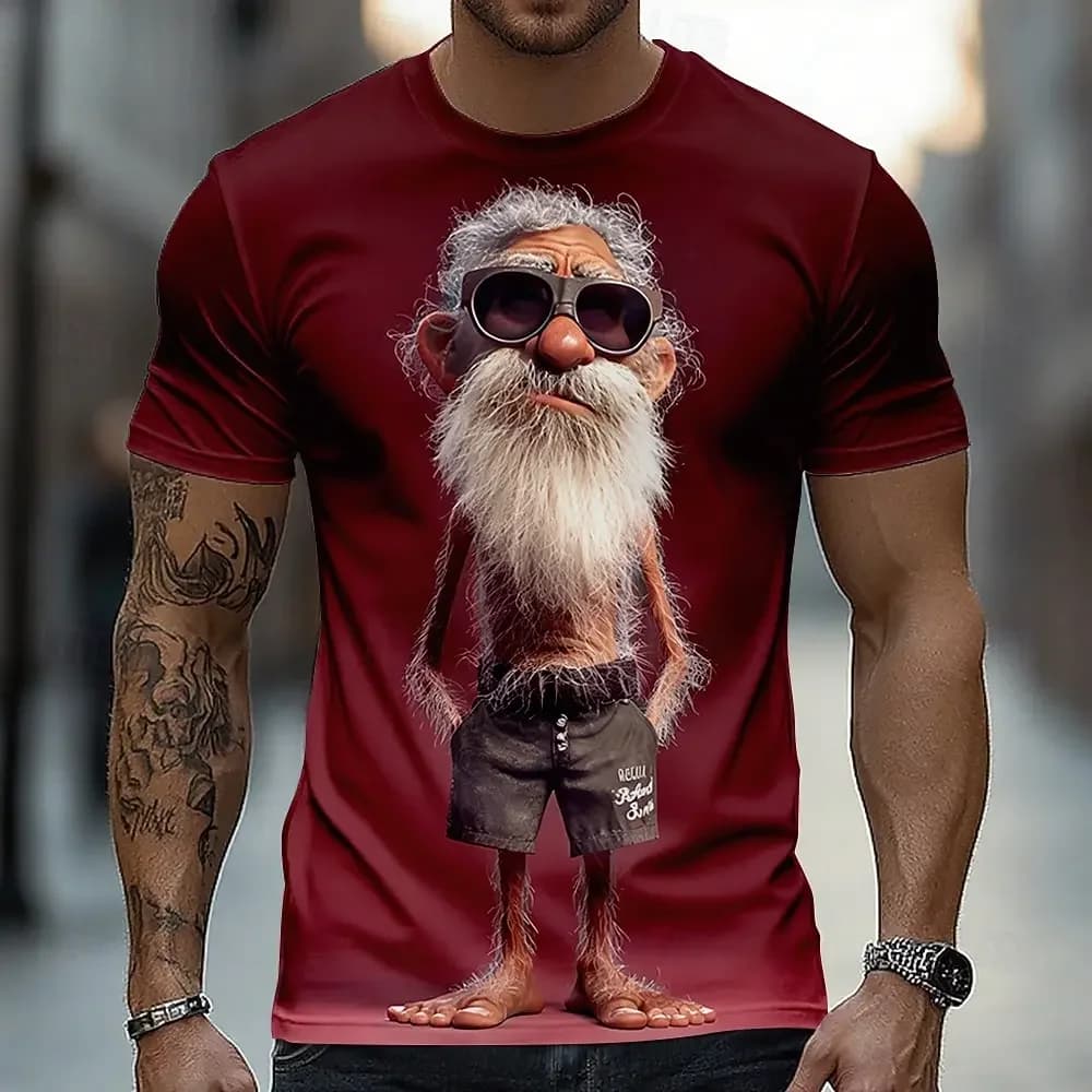 Funny 3D Cool Old Man Graphic T-shirt Novelty Men's Short Sleeve T Shirt Casual Daily Street Personality Top New Summer Clothing