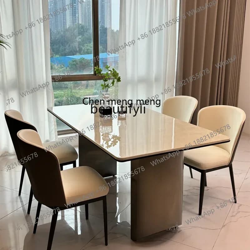 M178 White ice jade luxury stone dining table natural marble dining table Italian light luxury high-end simplicity