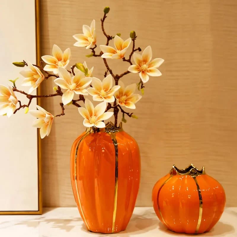 Ceramic Vase Flower Pot Moderndried Pumpkin Flower Vase Decorations Living Room Decoracion Table Ornaments Вазадекор Украшения