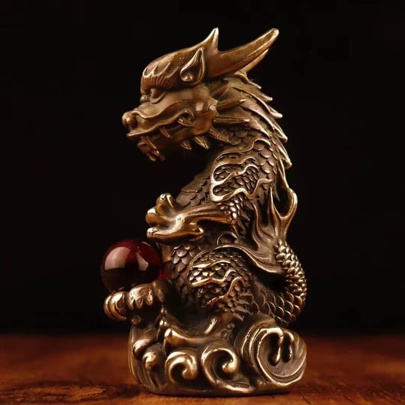 All-copper dragon ornament, green dragon decoration for home entrance, auspicious decoration, craft art, twelve zodiac dragon or