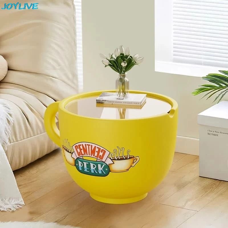 Joylive Cartoon Coffee Cup Table for Living Room Plastic Sofa Corner Small Table Snack Storage Box Simple Edge Table
