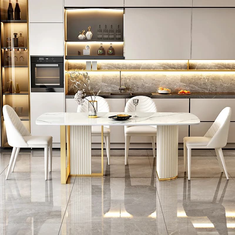 High quality modern 6 chairs white dining table and chairs set sintered stone furniture kitchen dining table and chairs