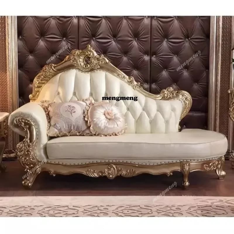F182 Antique Genuine Leather Sectional Sofa European Style Double Sided Carving Solid Wood for Living Room