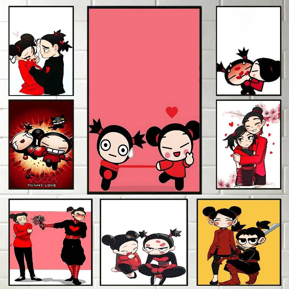 P-Pucca Love G-Garu Poster Self-adhesive Art Waterproof Paper Sticker Coffee House Bar Room Wall Decor