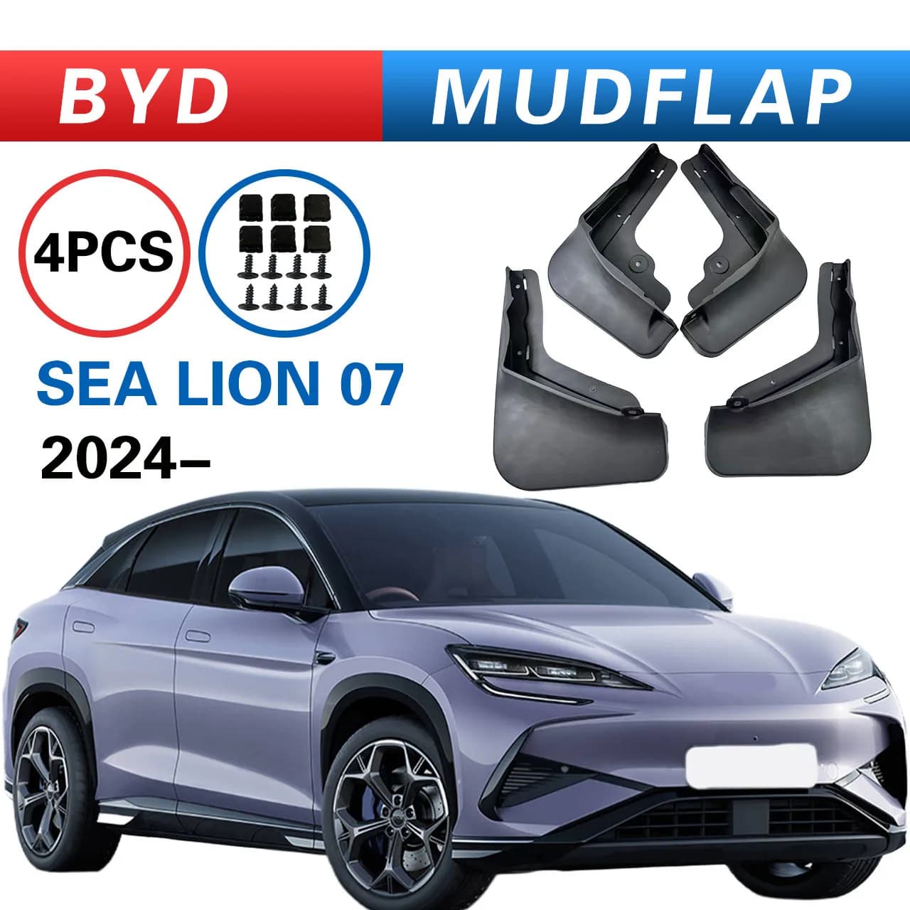 4pcs Black PP Mud Flaps Mudflaps For BYD Sea Lion 07 2024 Sealion 7 EV 2025 Splash Guards Front Rear Mudguards Fender