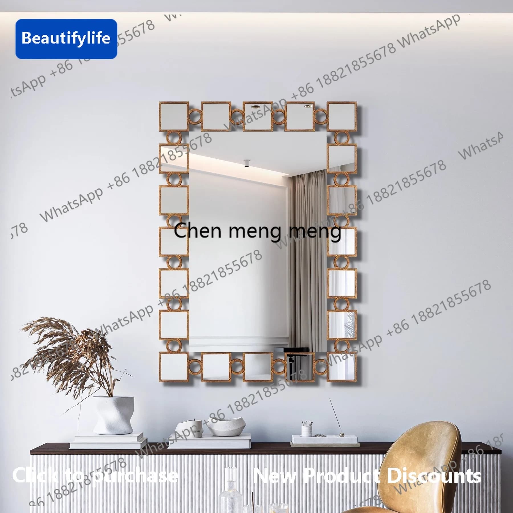 M183 French Retro Makeup Mirror Wall-Mounted Entrance Background Wall Decorative Mirror High-End Bathroom Mirror