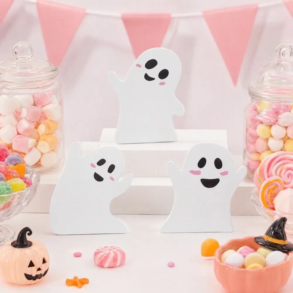 3PCS 3D PVC Halloween Ghost Ornament Creative Cartoon Miniature Decoration Ghost Expression Funny Handicraft Ghost Models