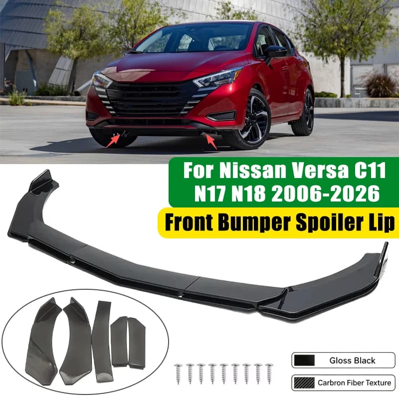 For Nissan Versa C11 N17 N18 2006-2026 5Pcs ABS Car Front Bumper Lip Spoiler Splitter Body Kit Canard Tuning Accessories