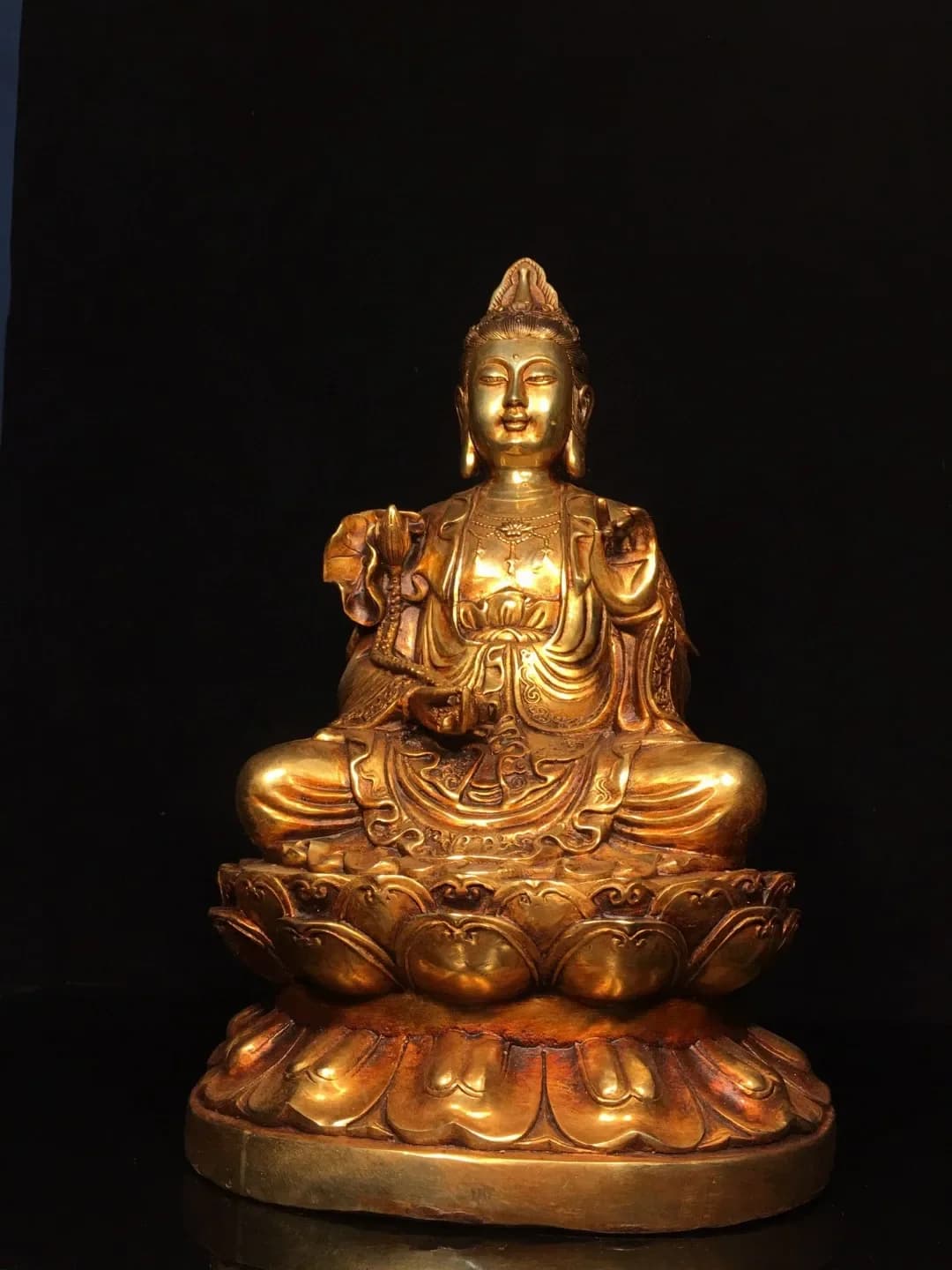 Tibetan brass gilt lotus flower Guanyin Bodhisattva Tara ornament Home Hall incense case offering supplies 26 cm