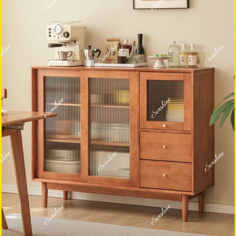 Solid wood dining side, sliding door restaurant storage, household cherry wood, coffee and tea cabinet