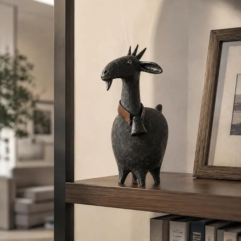 Sculpting Goat Figurine with Farmhouse Character, Textured Resin Detail, and Painted Finish for Home Display Area 55KF