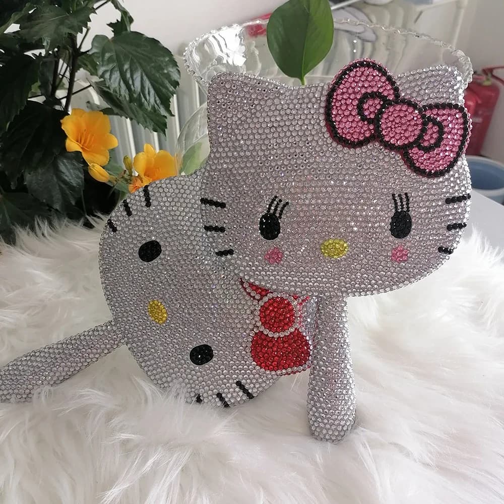 Kawaii Crystal Mirror Shiny Rhinestones Handheld Mirror Girl Birthday Gift Living Room Decoration