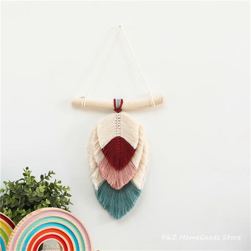 Chic Colorful Macrame Wall Hanging Hand-woven Tapestry Leaf Shape Bohemian Style Boho Decor For Home Children's Room Decoration