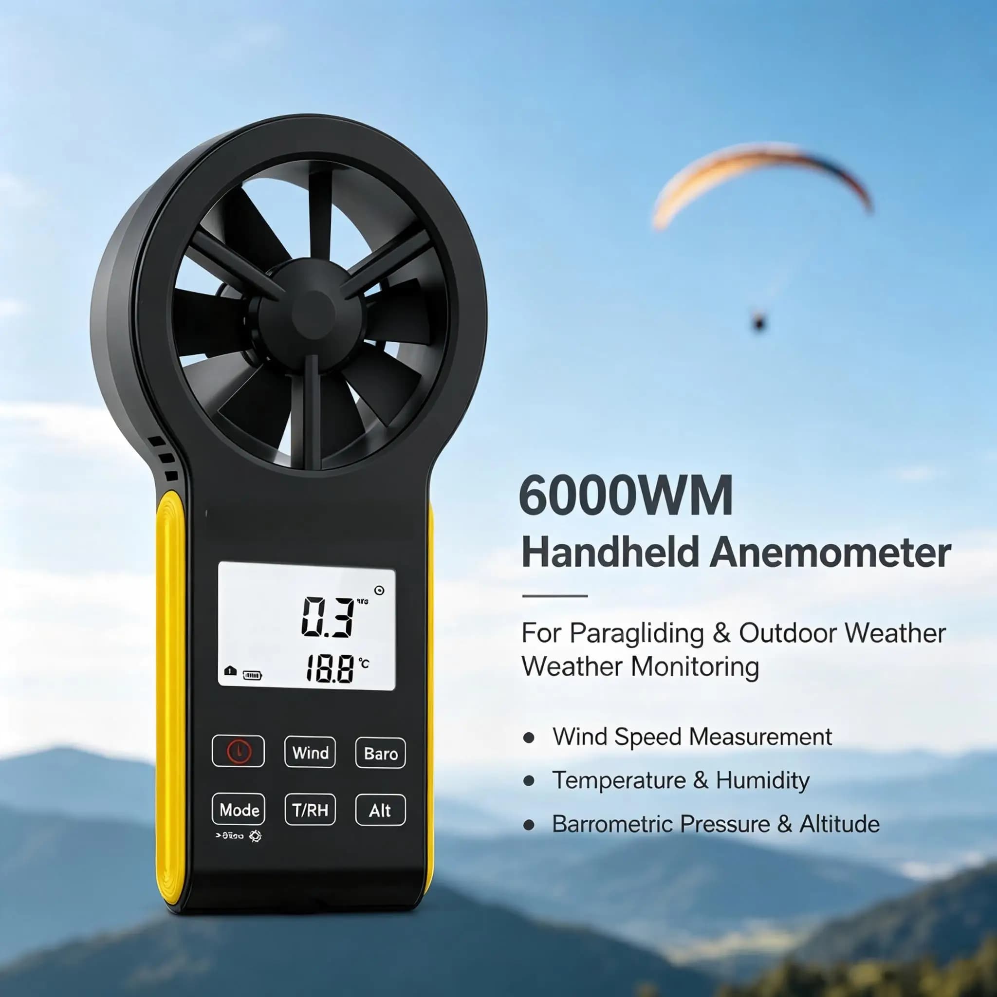 Digital Wind Speed Meter Gauge Portable Anemometer with Temp Wind Chill for Sailing Kitesurfing Paragliding Airflow Tester