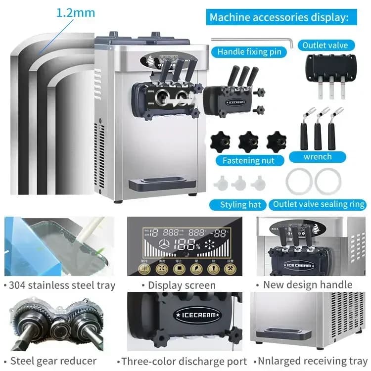 Pre-Cooling Fresh Keeping 36-42L/H 3 Flavors Commercial Soft Service Ice Cream Making Machine Ice Cream Maker Manufacturer
