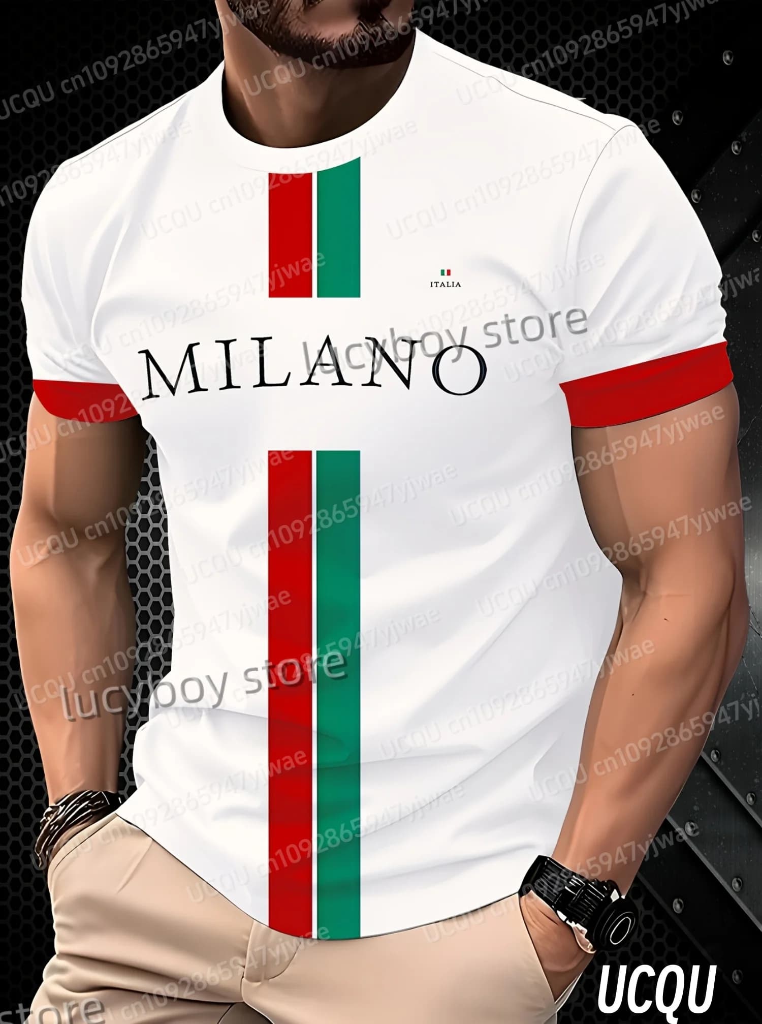 Hot Sell Summer Men Sports Comfortable Men's T-Shirt MILANO Flag Print Men's Short-Sleeved Top Daily Street Mens T-Shirt