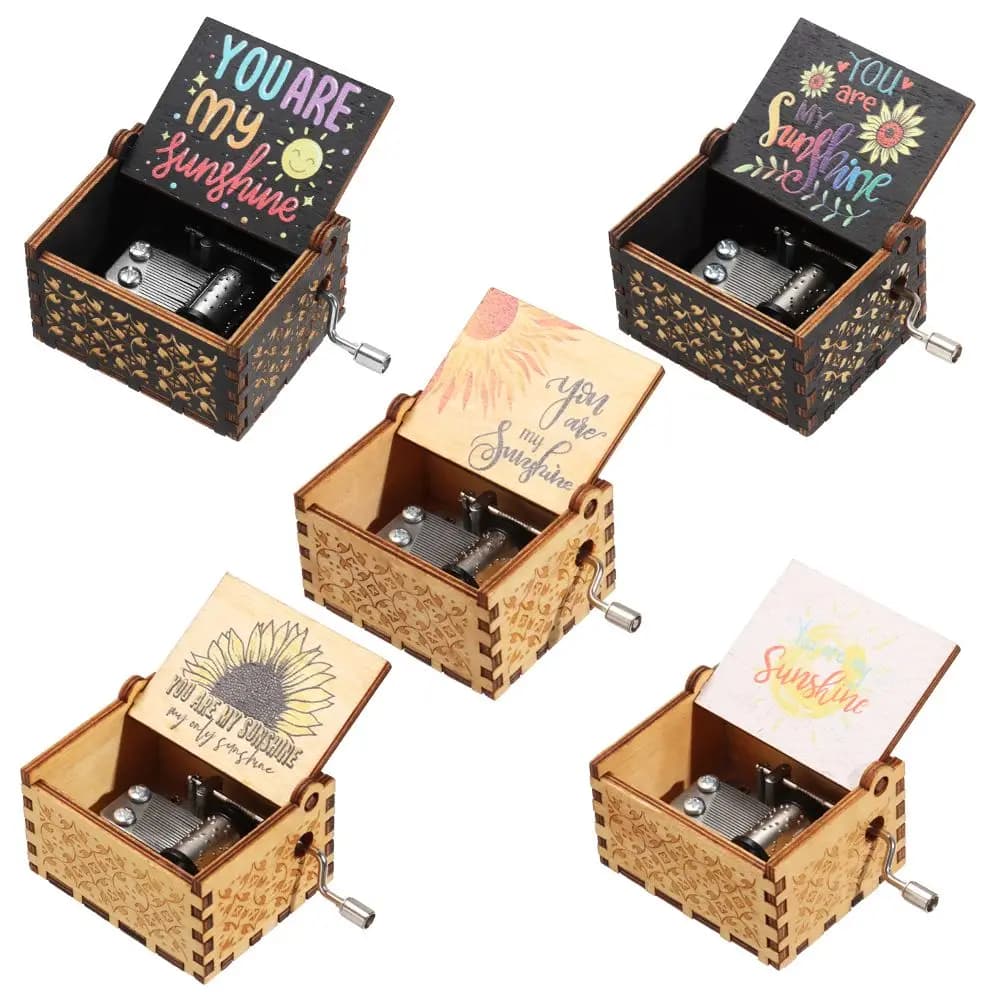 Anniversary Birthday Suitable Gifts Wooden Musical Boxes Black Engraved You are My Sunshine Music Box Hand-Cranked