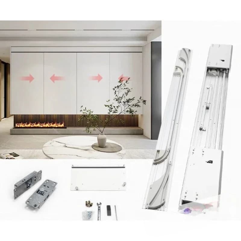 TV wardrobe, flat bus door slide rail Electric manual double buffer sliding door rail Hardware accessories