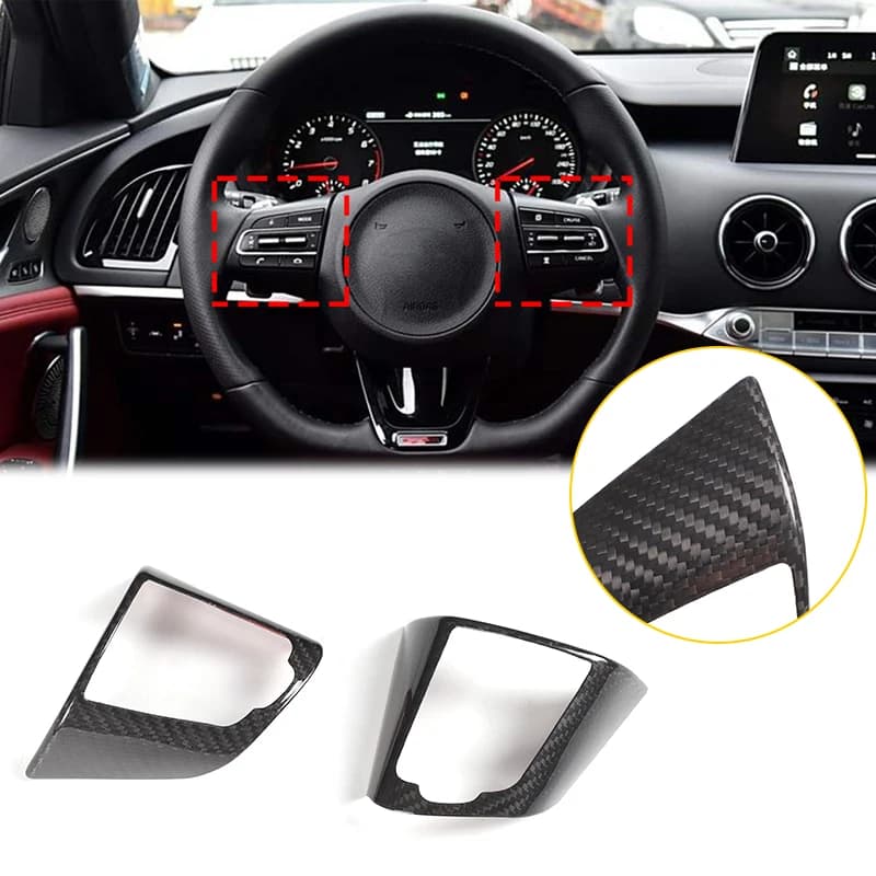 For Kia Stinger 2018-2021 Real carbon fiber car steering wheel button frame decorative sticker car modification accessories