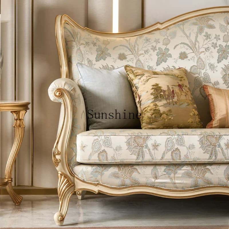 Court retro small French solid wood villa furniture four-person fabric sofa combination EF2  FT